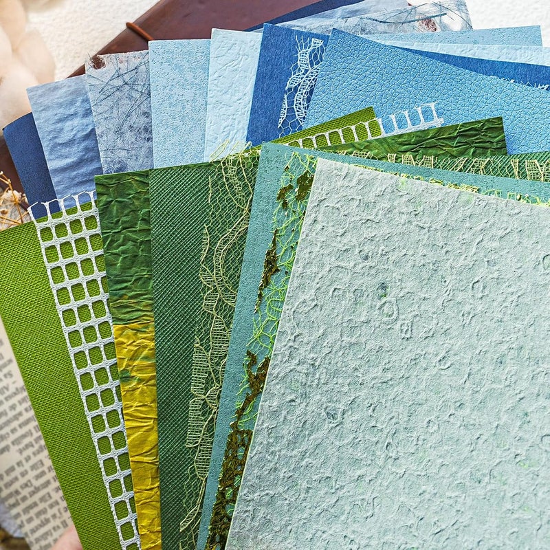 Aromoty 30 sheets Christmas Handmade Textured Scrapbook Paper&Mesh Fabric set - Unique Craft Mulberry Special Rice Paper Mix for Scrapbooking Junk Journaling Supplies Card Making Collage,A5 5.8x8.2 Inch - Image 3